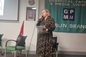 Ruth Coppinger TD speaking at the Red Umbrella Film Festival